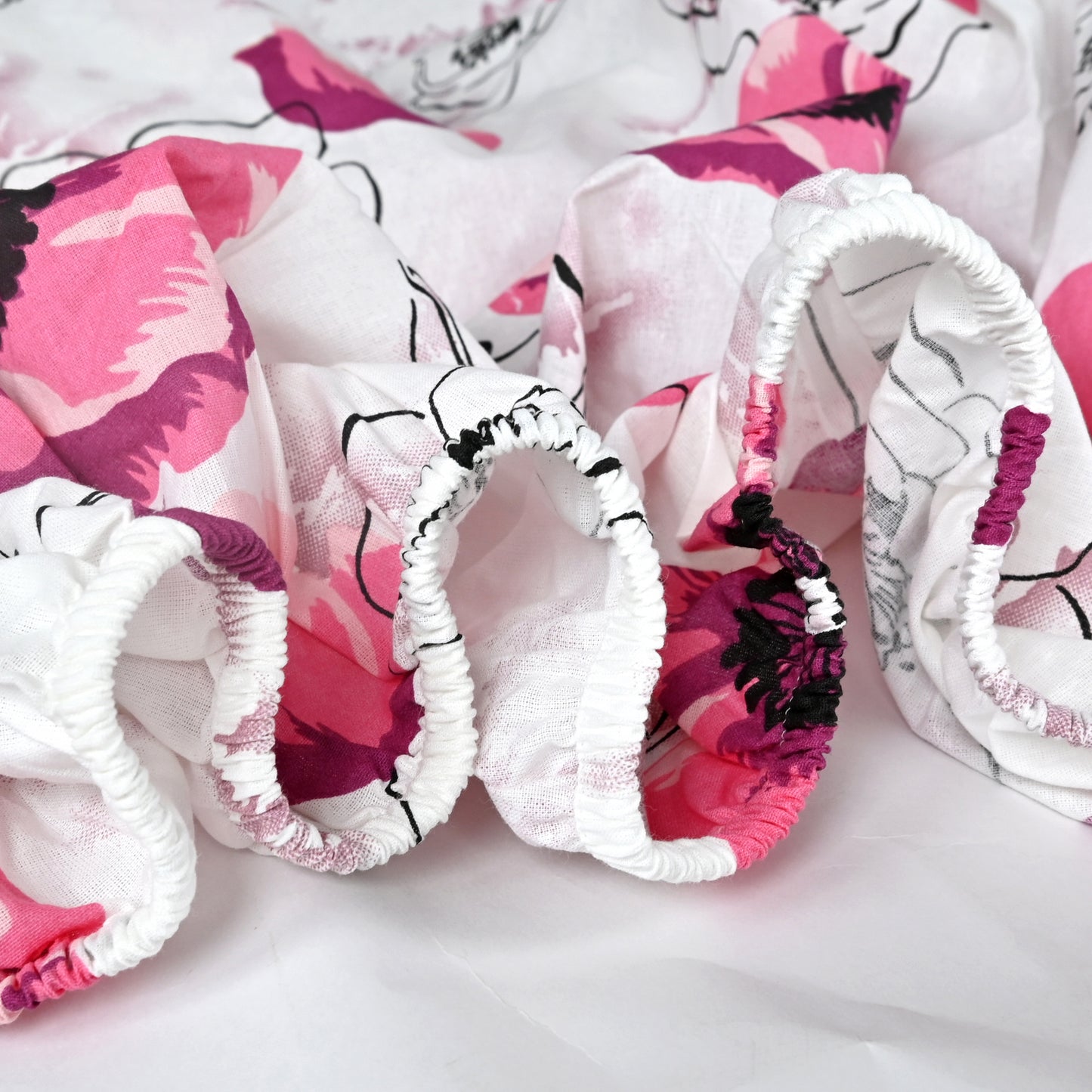 Pink Blossom Floral Cotton Elastic Fitted King Bedsheet