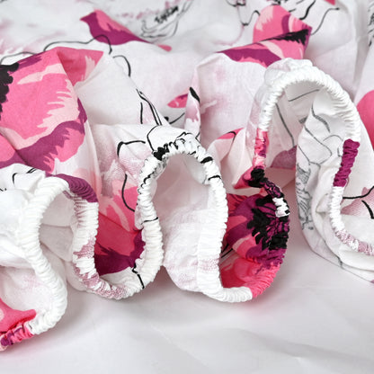 Pink Blossom Floral Cotton Elastic Fitted King Bedsheet