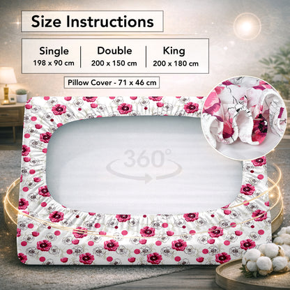 Pink Blossom Floral Cotton Elastic Fitted King Bedsheet