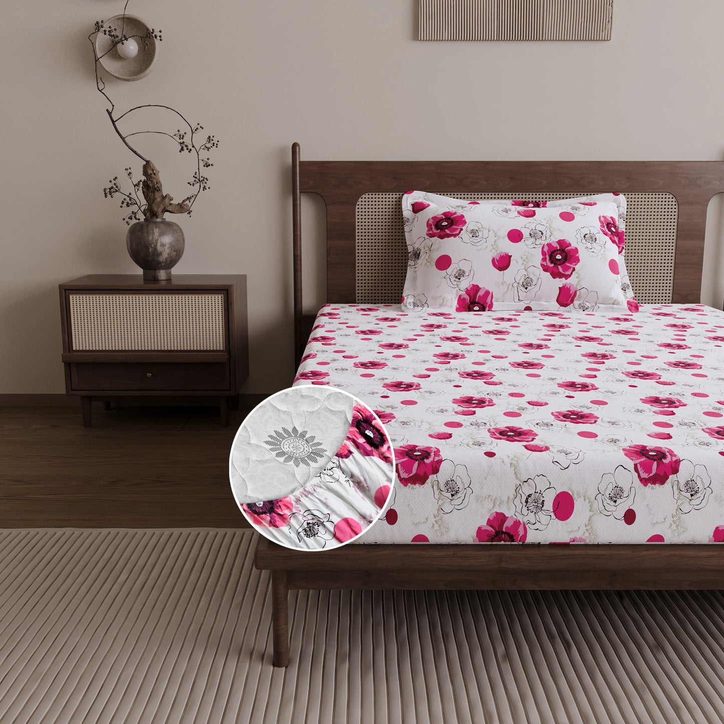 Pink Blossom Floral Cotton Elastic Fitted Single Bedsheet