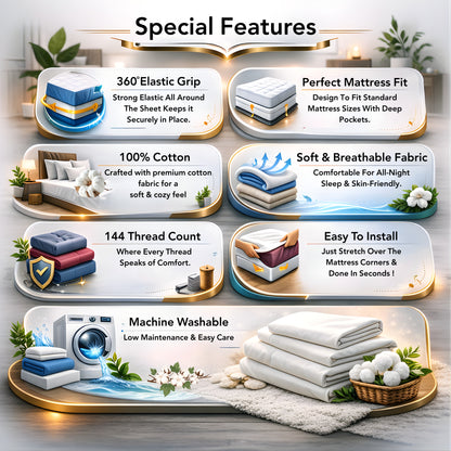 Purple Blue Floral Cotton Elastic Fitted King Bedsheet