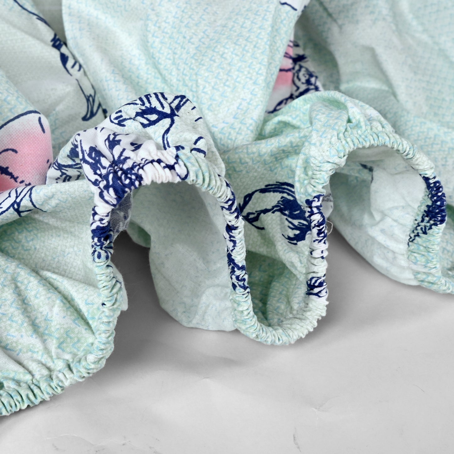 Mint Green Floral Cotton Elastic Fitted King Bedsheet
