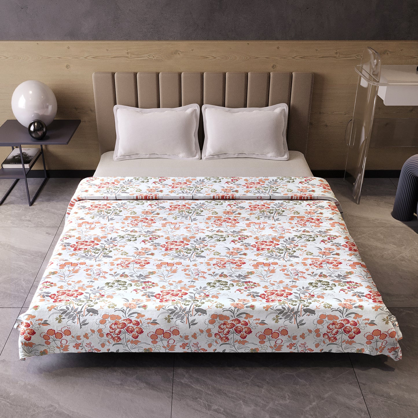 Vintage Floral Peach and White 144 TC 100% Cotton All Season AC Dohar for Double Bed