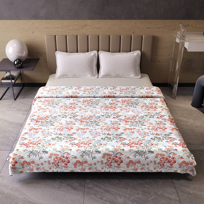 Vintage Floral Peach and White 144 TC 100% Cotton All Season AC Dohar for Double Bed