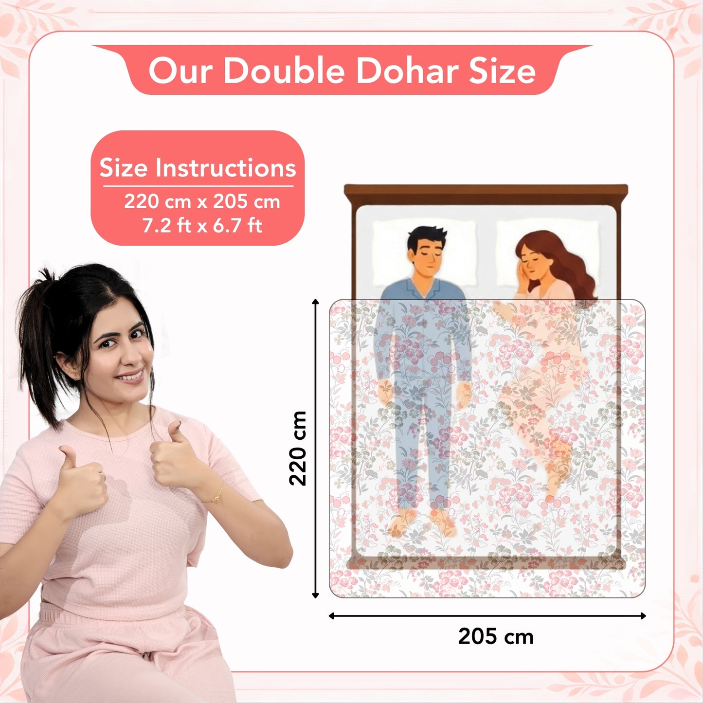 Vintage Floral Peach and White 144 TC 100% Cotton All Season AC Dohar for Double Bed