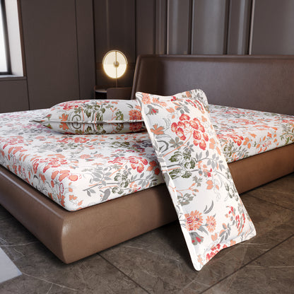 Vintage Floral 100% Cotton Bedsheet for King Size Bed- Peach
