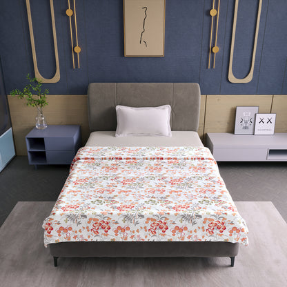 Vintage Floral Peach and White 144 TC 100% Cotton All Season AC Dohar for Single Bed