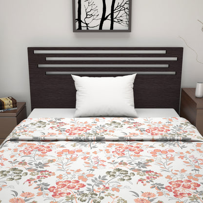 Vintage Floral Peach and White 144 TC 100% Cotton All Season AC Dohar for Single Bed