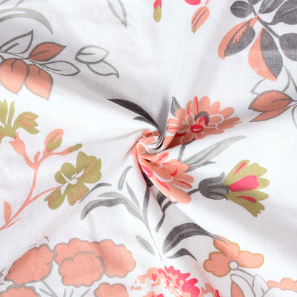 Vintage Floral Peach and White 144 TC 100% Cotton All Season AC Dohar for Single Bed