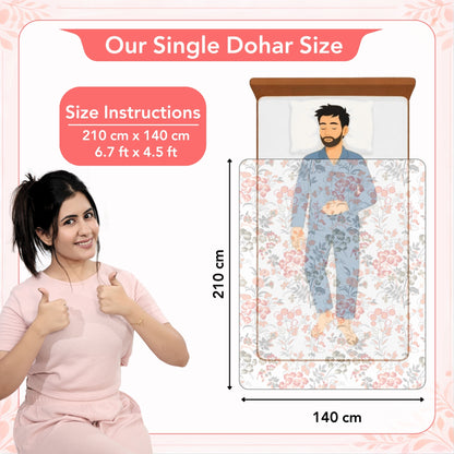 Vintage Floral Peach and White 144 TC 100% Cotton All Season AC Dohar for Single Bed