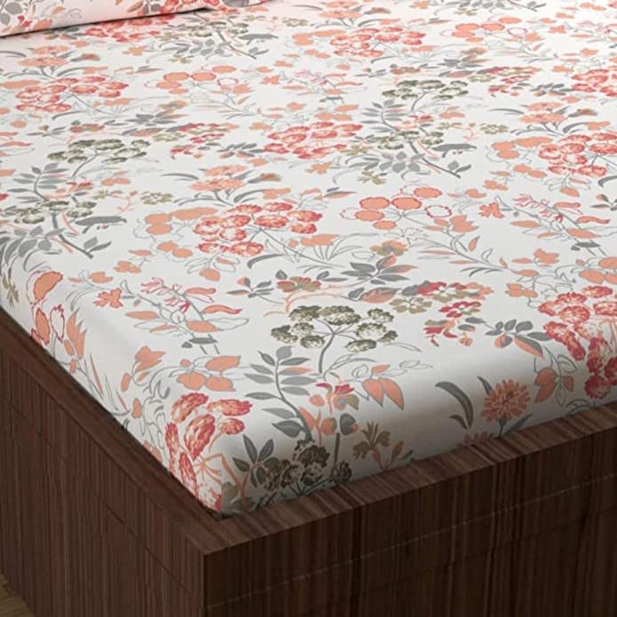 Vintage Floral 100% Cotton Bedsheet for King Size Bed- Peach