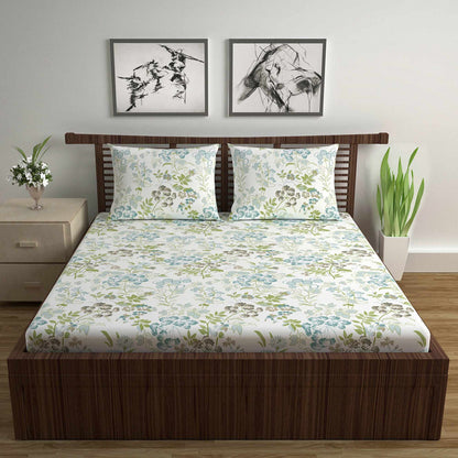 Vintage Floral 100% Cotton Bedsheet for Double Bed- Green
