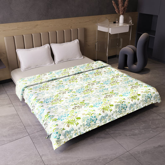 Vintage Floral Green and White 144 TC 100% Cotton All Season AC Dohar for Double Bed
