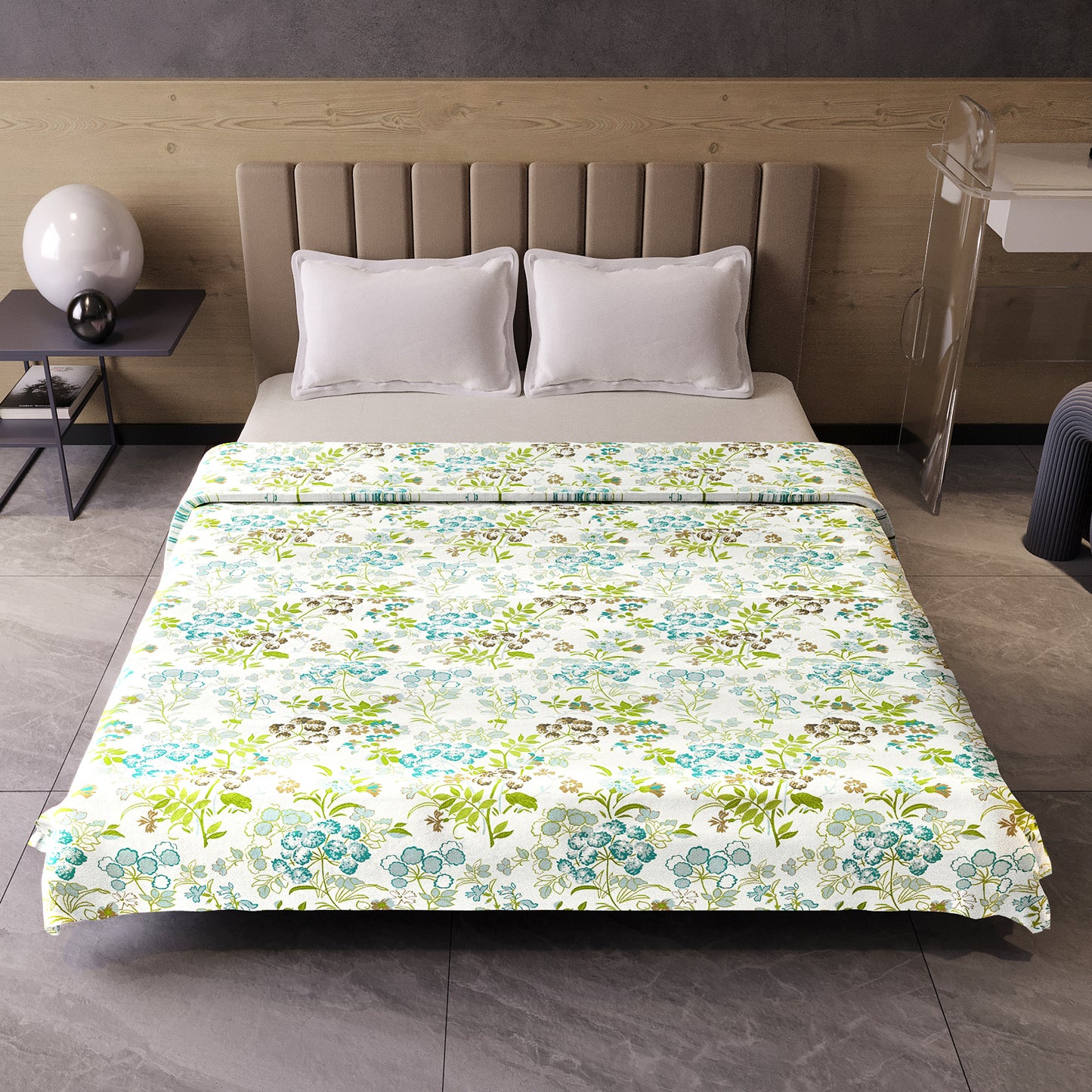 Vintage Floral Green and White 144 TC 100% Cotton All Season AC Dohar for Double Bed