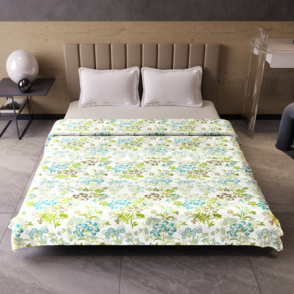 Vintage Floral Green and White 144 TC 100% Cotton All Season AC Dohar for Double Bed
