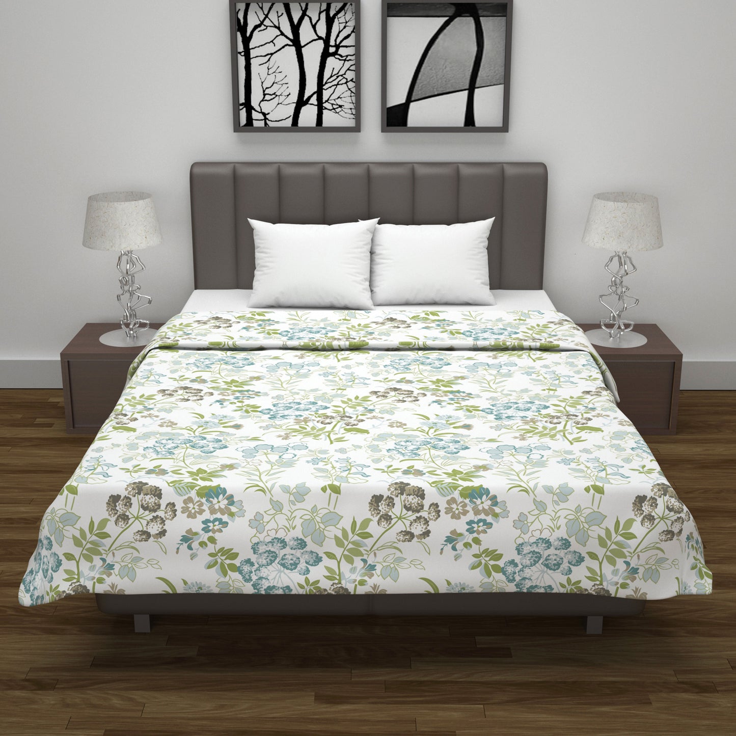 Vintage Floral Green and White 144 TC 100% Cotton All Season AC Dohar for Double Bed