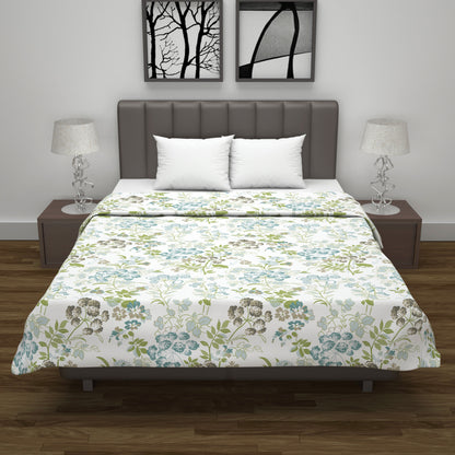 Vintage Floral Green and White 144 TC 100% Cotton All Season AC Dohar for Double Bed