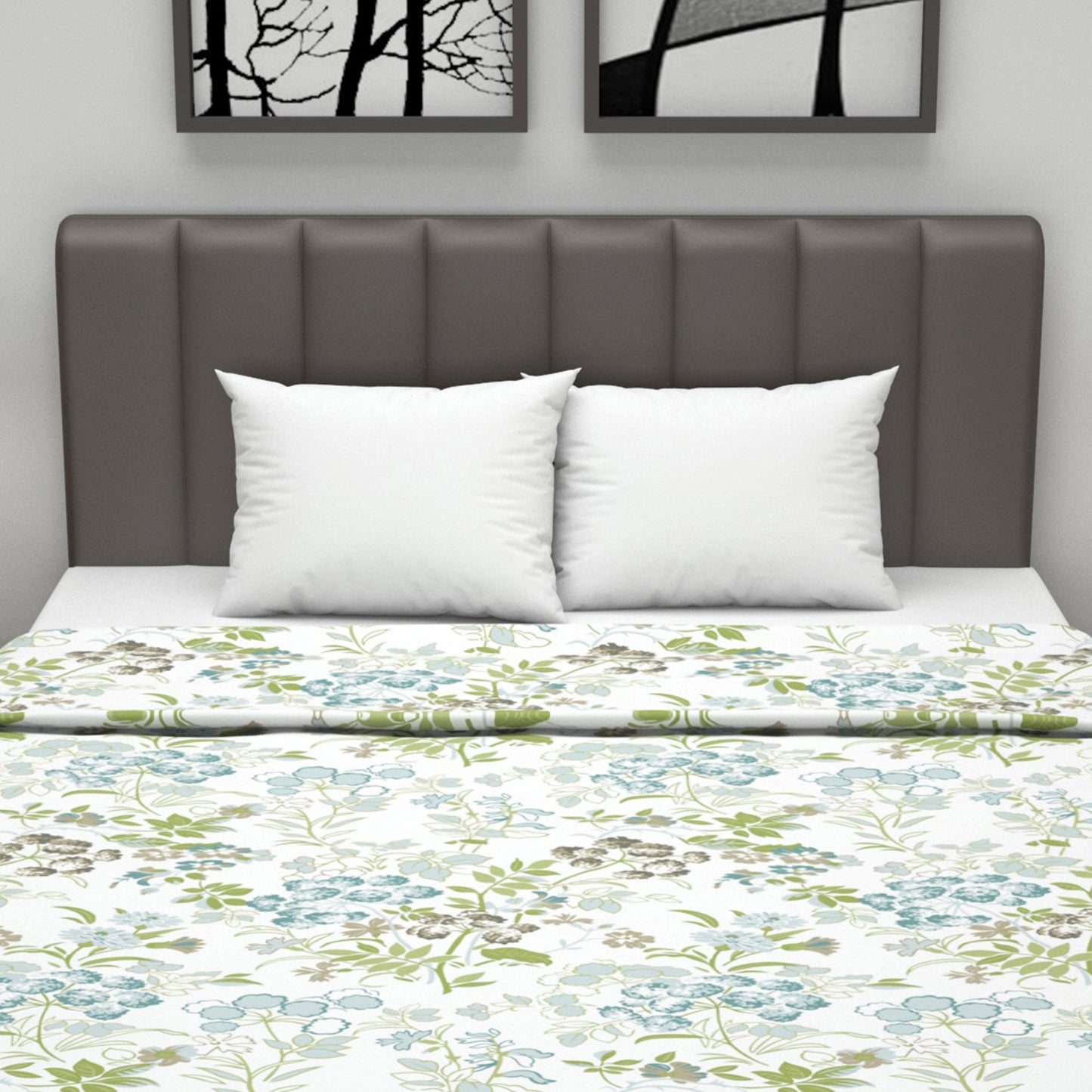 Vintage Floral Green and White 144 TC 100% Cotton All Season AC Dohar for Double Bed