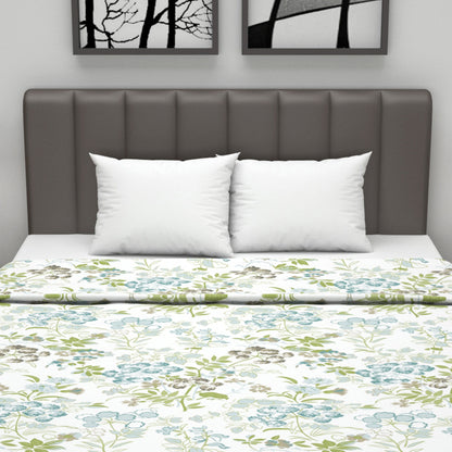 Vintage Floral Green and White 144 TC 100% Cotton All Season AC Dohar for Double Bed