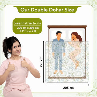 Vintage Floral Green and White 144 TC 100% Cotton All Season AC Dohar for Double Bed