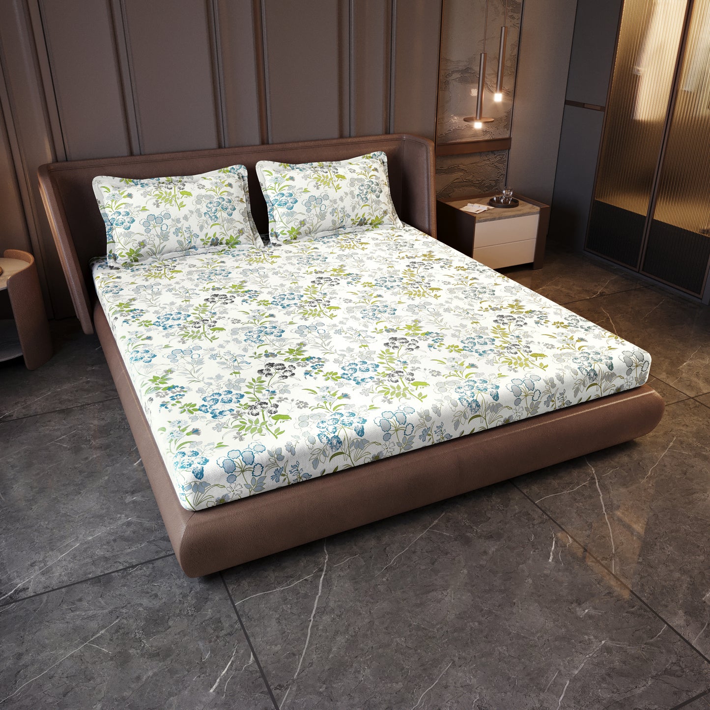 Vintage Floral 100% Cotton Bedsheet for King Size Bed - Green