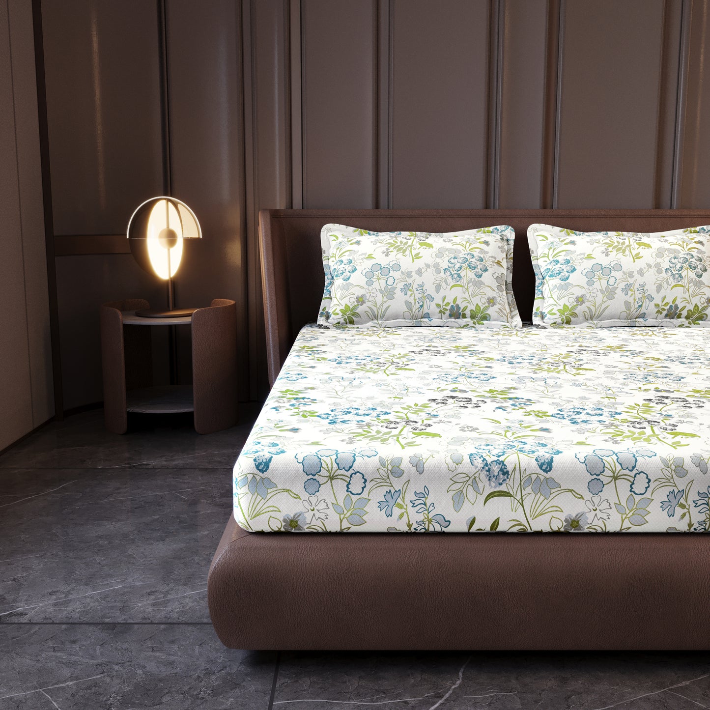 Vintage Floral 100% Cotton Bedsheet for King Size Bed - Green