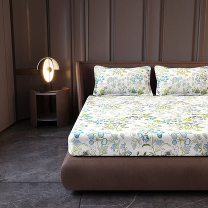Vintage Floral 100% Cotton Bedsheet for King Size Bed - Green
