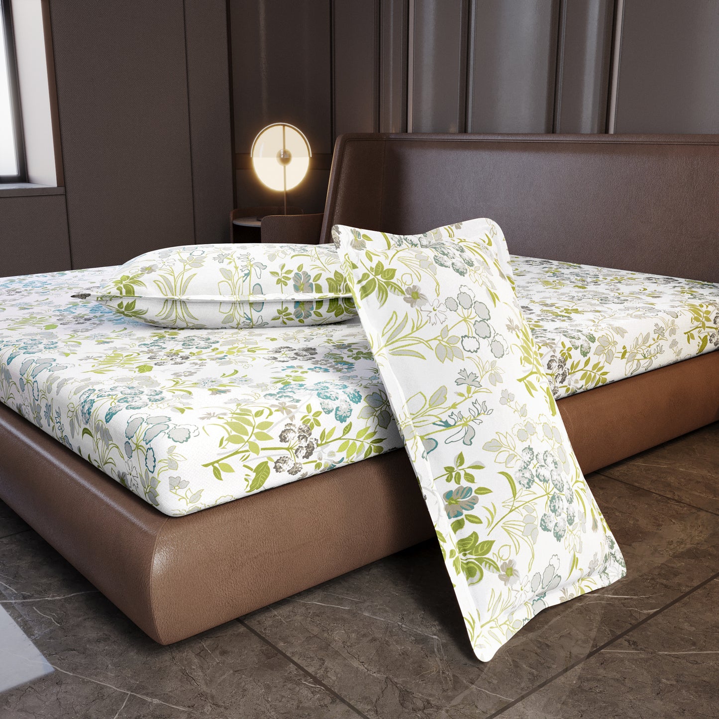 Vintage Floral 100% Cotton Bedsheet for King Size Bed - Green