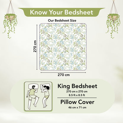 Vintage Floral 100% Cotton Bedsheet for King Size Bed - Green