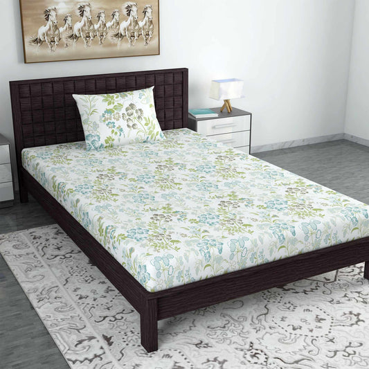 Vintage Floral 100% Cotton Bedsheet for Single Bed - Green