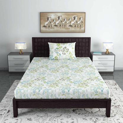 Vintage Floral 100% Cotton Bedsheet for Single Bed - Green