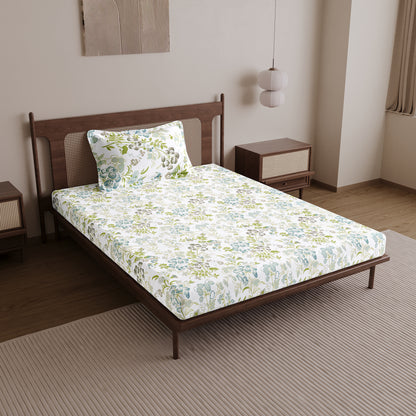 Vintage Floral 100% Cotton Bedsheet for Single Bed - Green