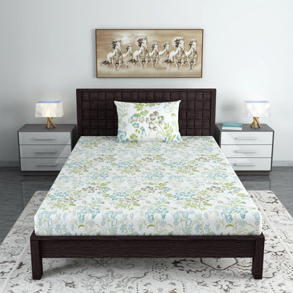 Green and Blue Floral Print Combo Bedsheet for Single Bed