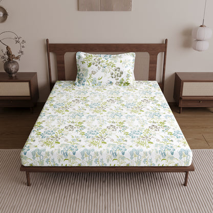 Vintage Floral 100% Cotton Bedsheet for Single Bed - Green