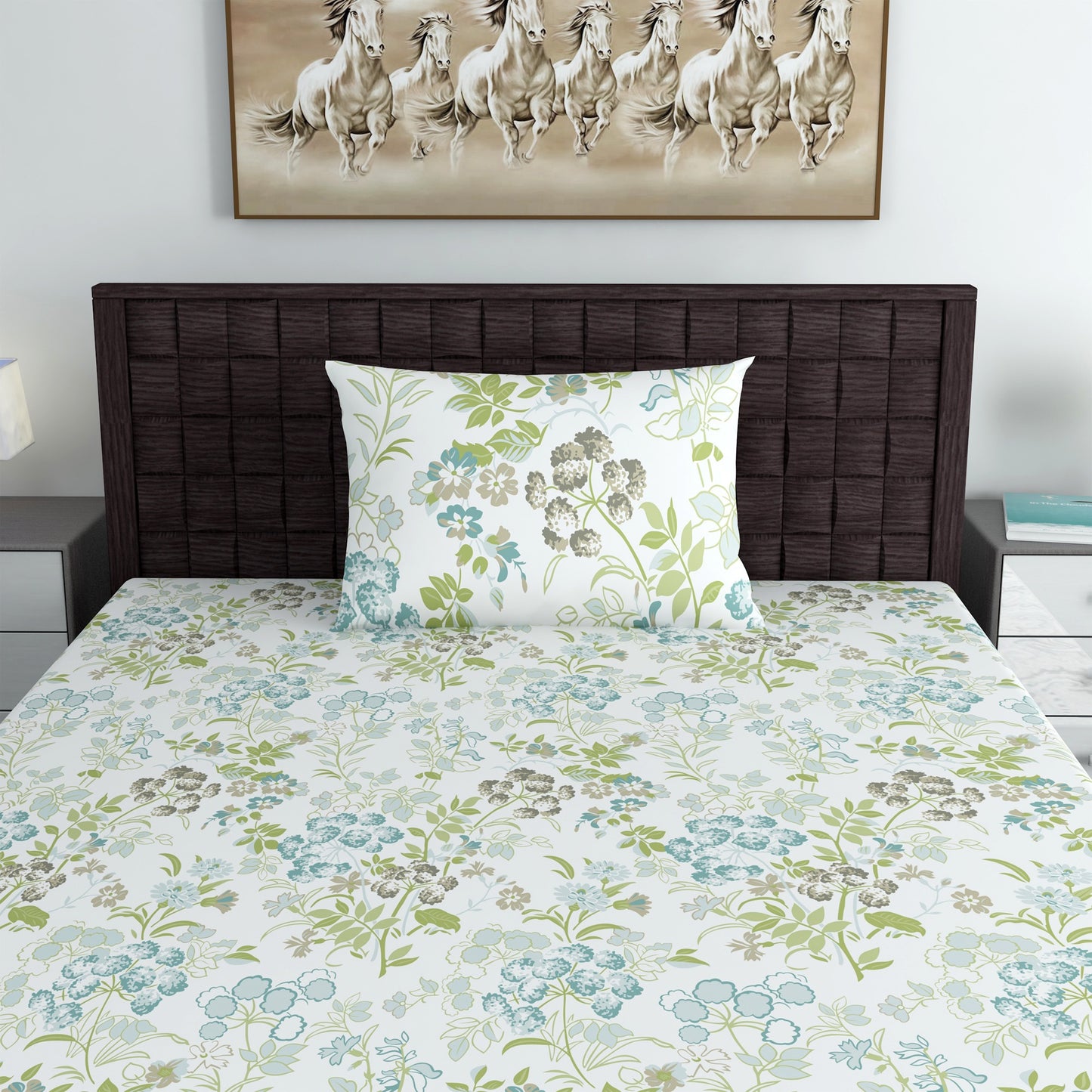 Vintage Floral 100% Cotton Bedsheet for Single Bed - Green