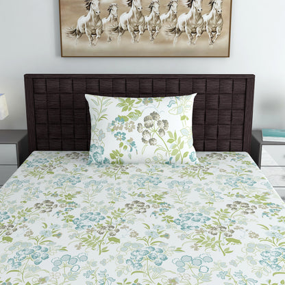 Vintage Floral 100% Cotton Bedsheet for Single Bed - Green