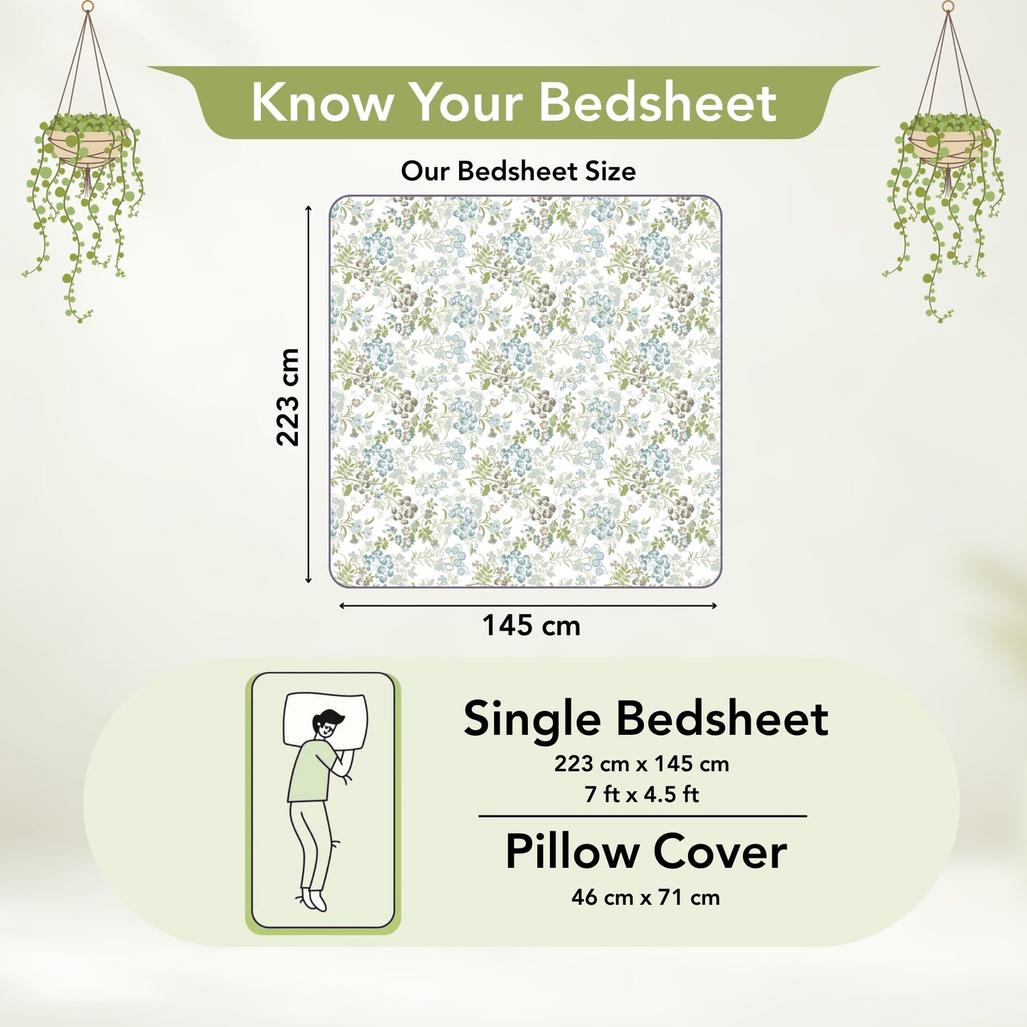 Vintage Floral 100% Cotton Bedsheet for Single Bed - Green