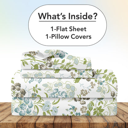 Vintage Floral 100% Cotton Bedsheet for Single Bed - Green