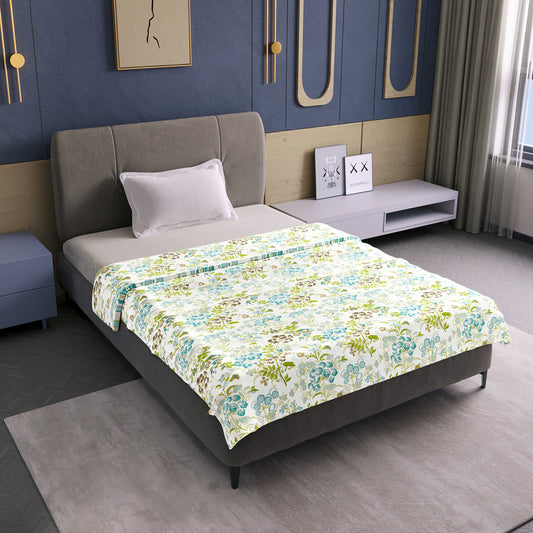 Vintage Floral Green and White 144 TC 100% Cotton All Season AC Dohar for Single Bed