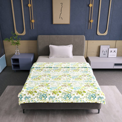 Vintage Floral Green and White 144 TC 100% Cotton All Season AC Dohar for Single Bed