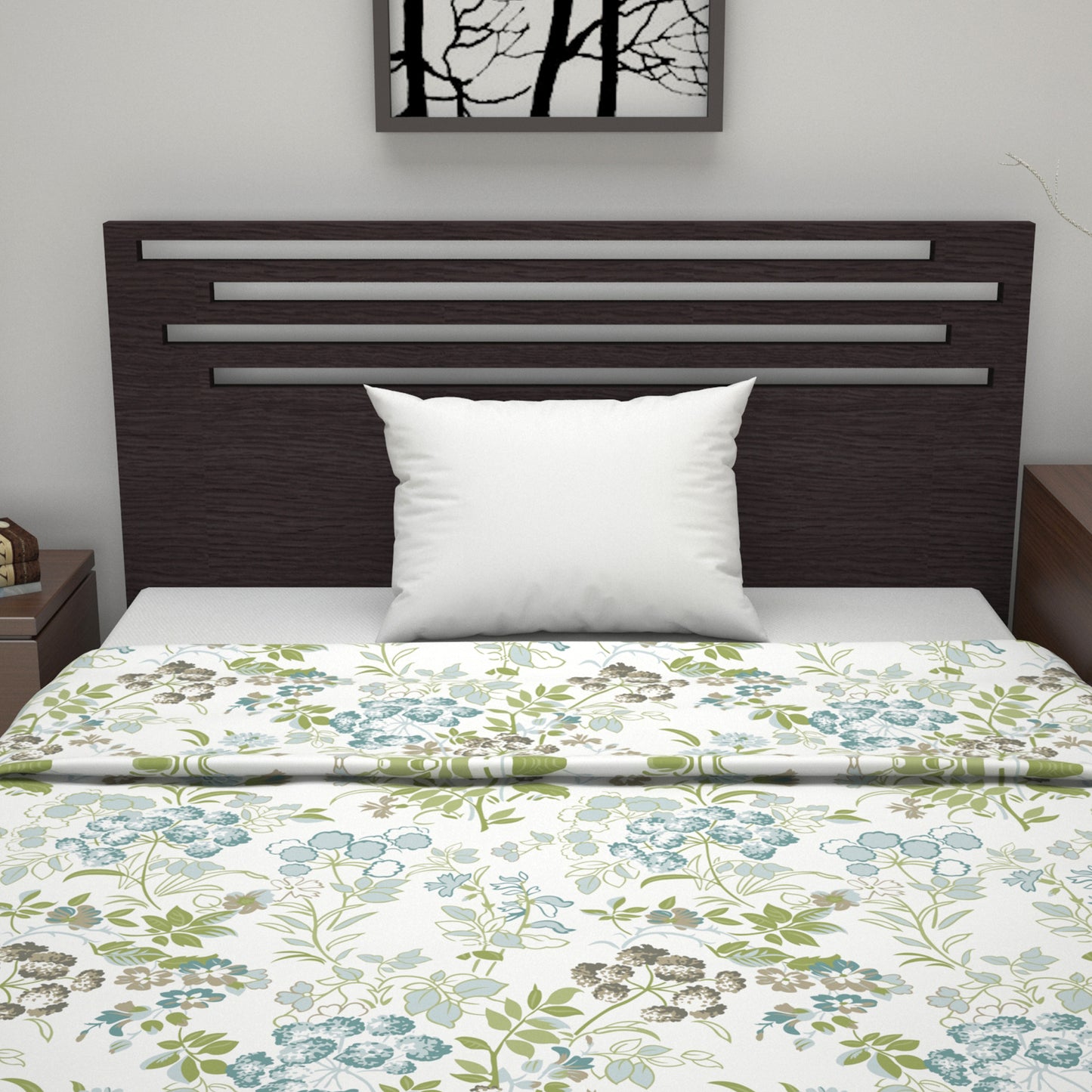 Vintage Floral Green and White 144 TC 100% Cotton All Season AC Dohar for Single Bed