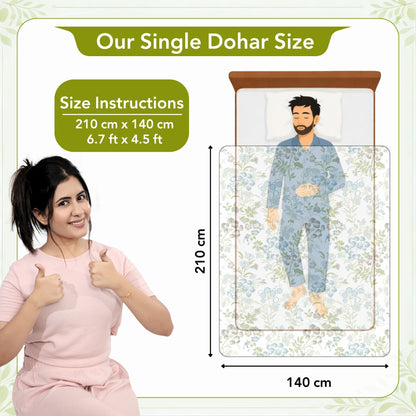 Vintage Floral Green and White 144 TC 100% Cotton All Season AC Dohar for Single Bed