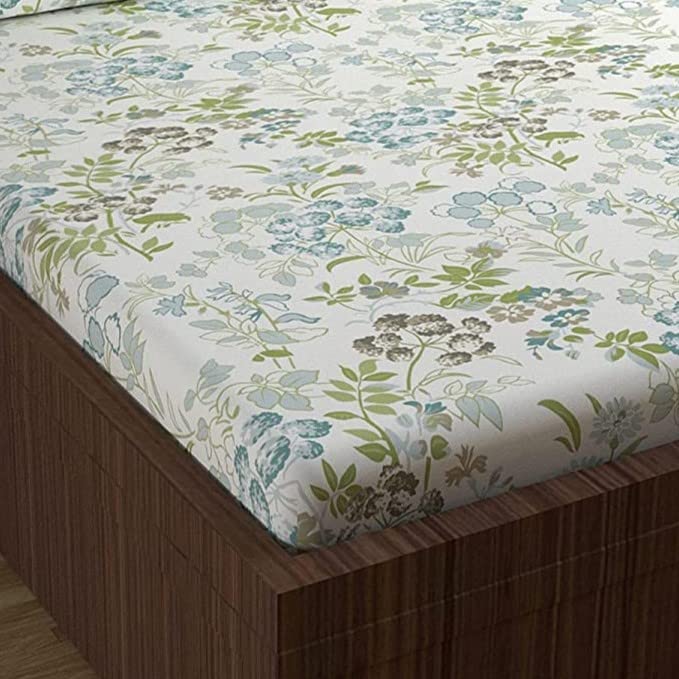 Vintage Floral 100% Cotton Bedsheet for Single Bed - Green