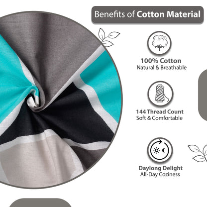 Triangle Blue and Grey Single Bed Bedsheet - 100% Cotton