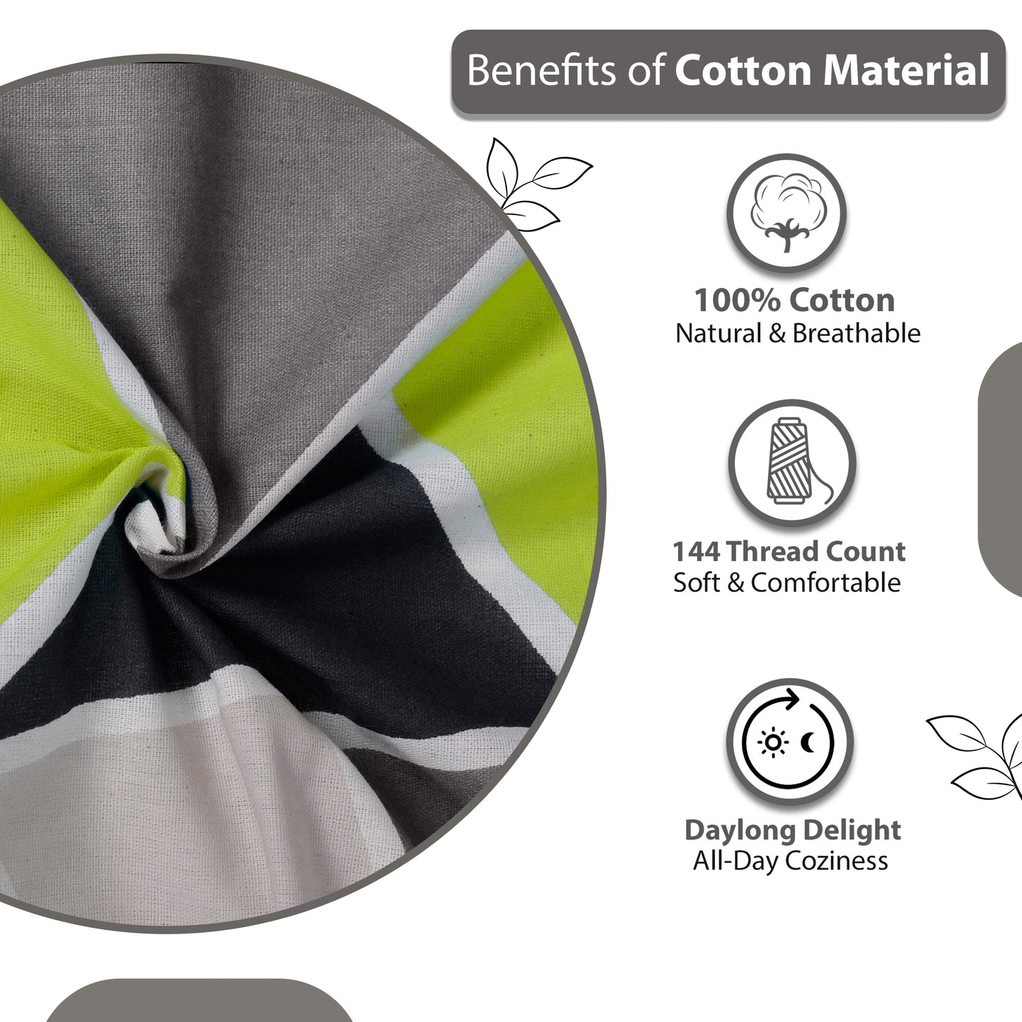 Triangle Lime Green and Grey Bedsheet for Single Bed - 100% Cotton