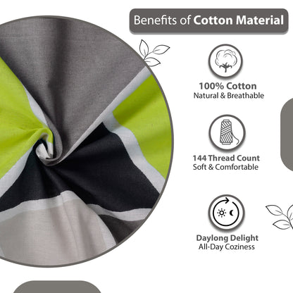 Triangle Lime Green and Grey Bedsheet for Single Bed - 100% Cotton