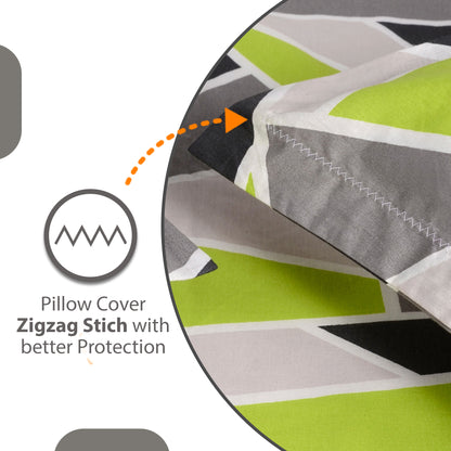 Triangle Lime Green and Grey Bedsheet for Single Bed - 100% Cotton