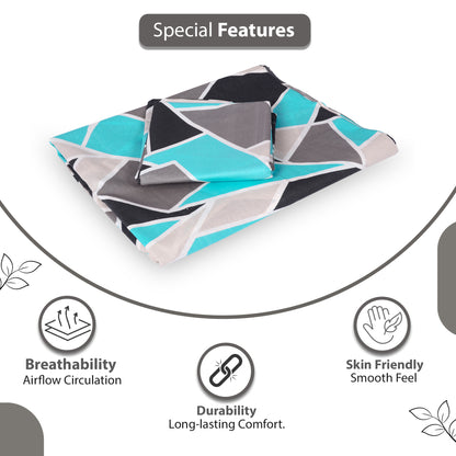 Triangle Blue and Grey Single Bed Bedsheet - 100% Cotton