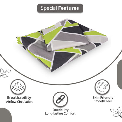 Triangle Lime Green and Grey Bedsheet for Single Bed - 100% Cotton
