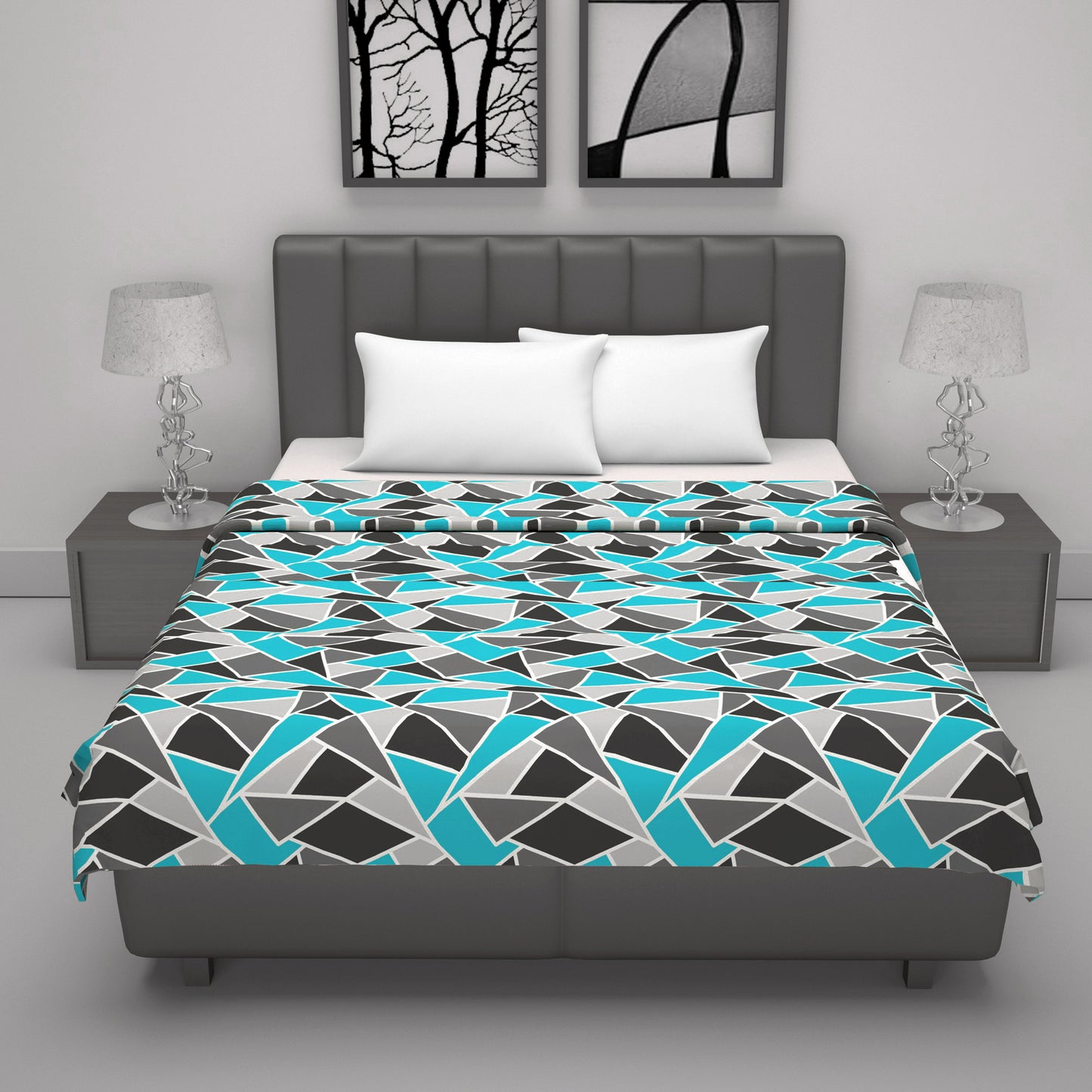 Triangle Blue 144 TC 100% Cotton Summer AC Dohar for Double Bed